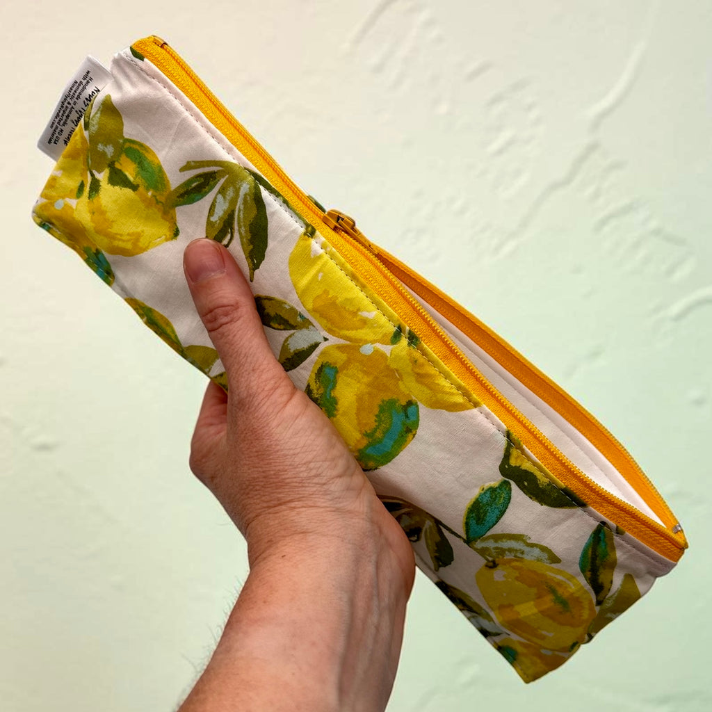 Regular Sized Reusable Straw/Utensil Wet Bag Lemons