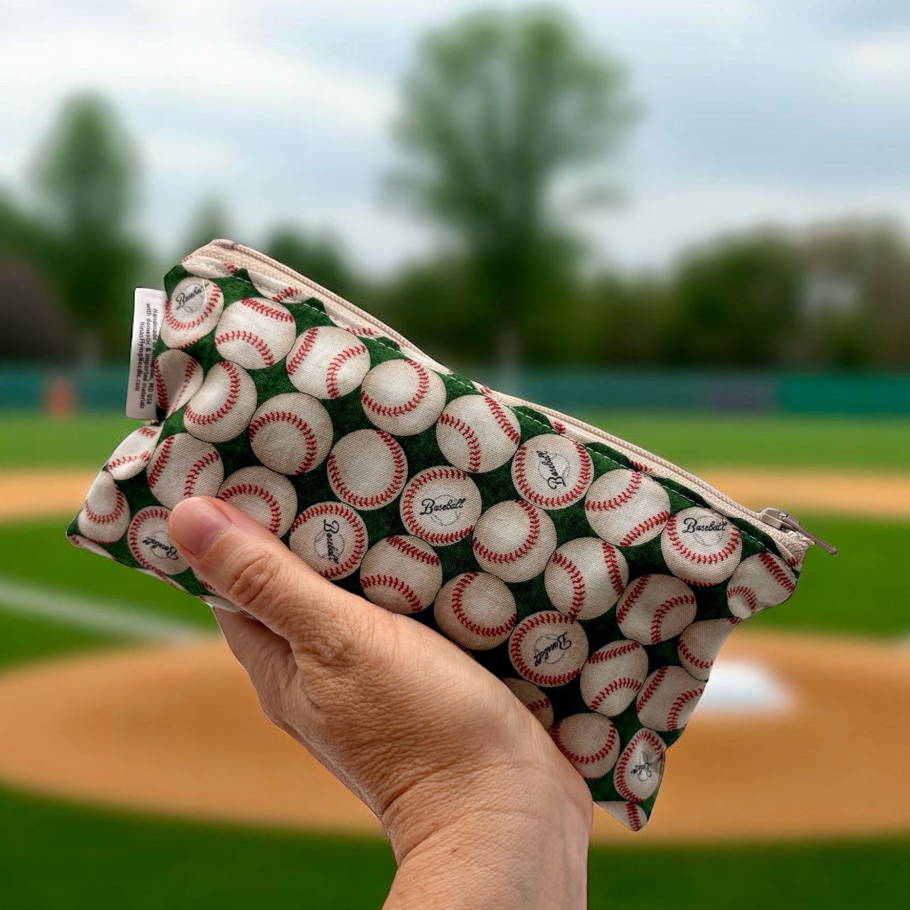 Knick Knack Sized Reusable Zippered Bag Baseball Green