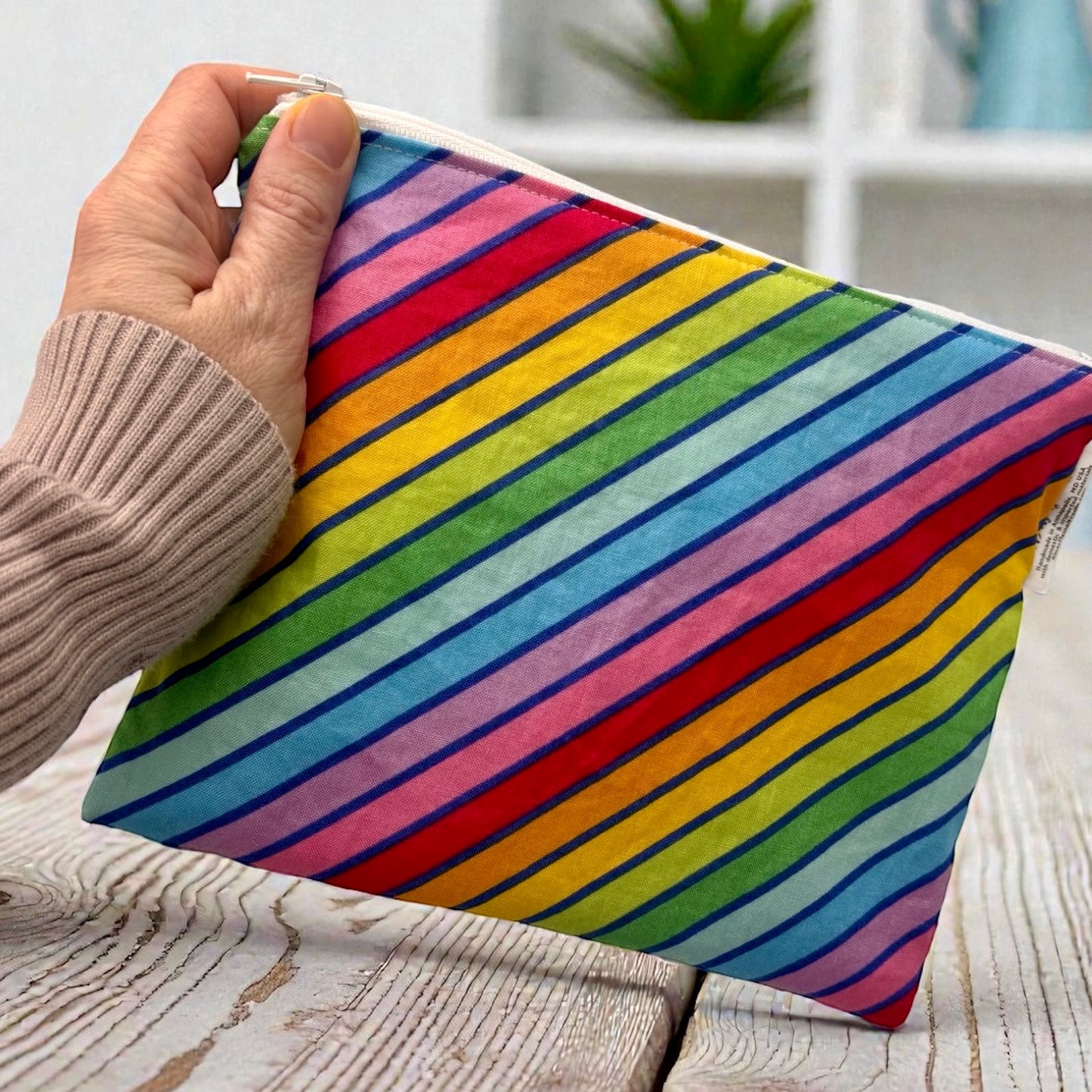 Sandwich Sized Reusable Zippered Bag Stripes Bias Rainbow