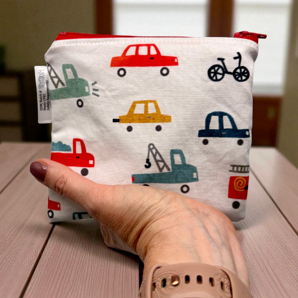 Toddler Sized Reusable Zippered Bag Cars and Trucks