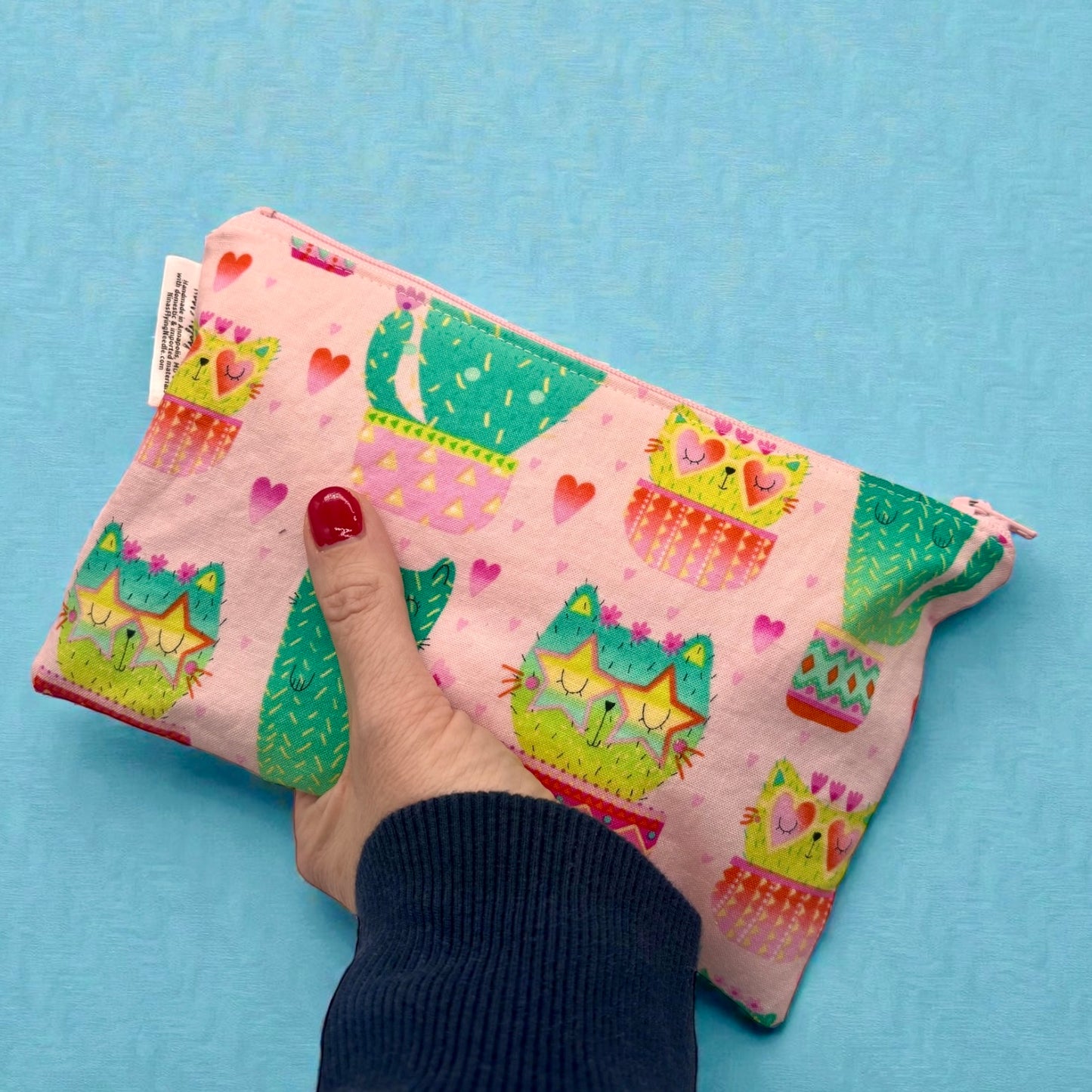 Snack Sized Reusable Zippered Bag Cat Cactus