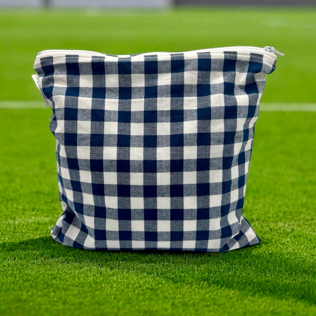 Gallon Sized Reusable Zippered Bag Plaid Blue and White