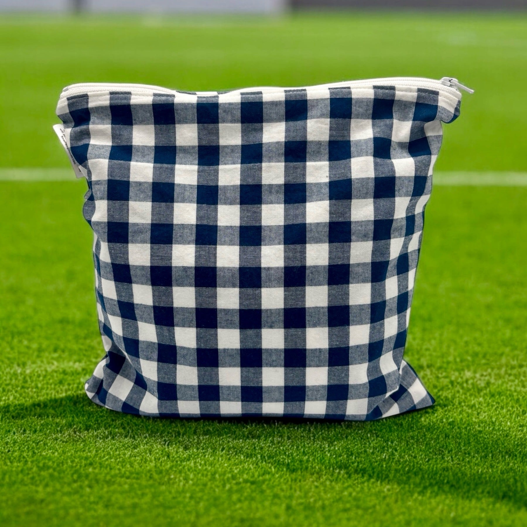 Gallon Sized Reusable Zippered Bag Plaid Blue and White