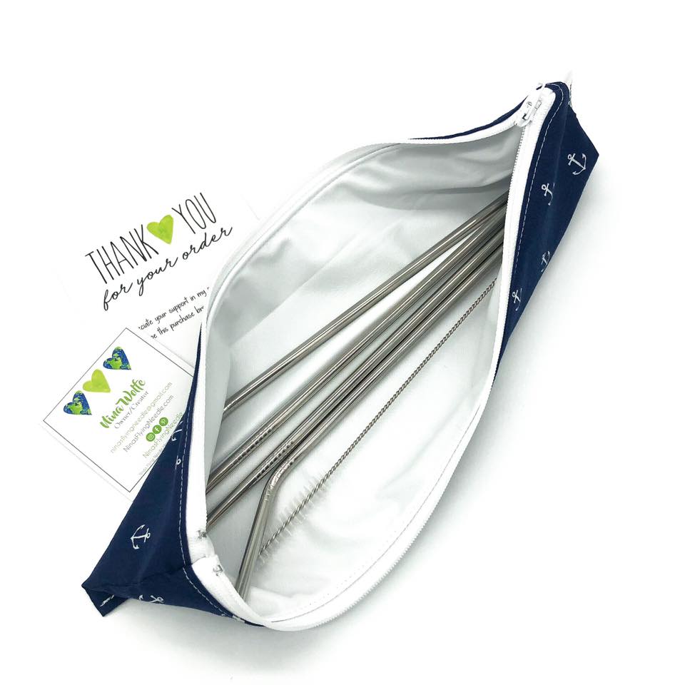 XXL Sized Reusable Straw Stripes Navy