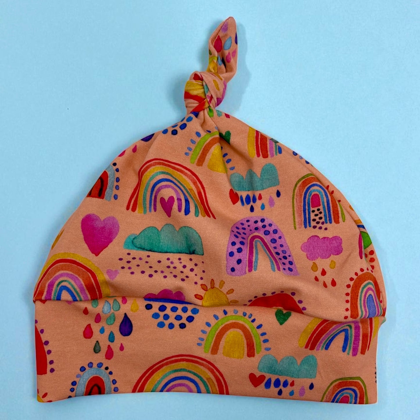 Knot Hat in 9-12 months: Rainbows and Sunshine
