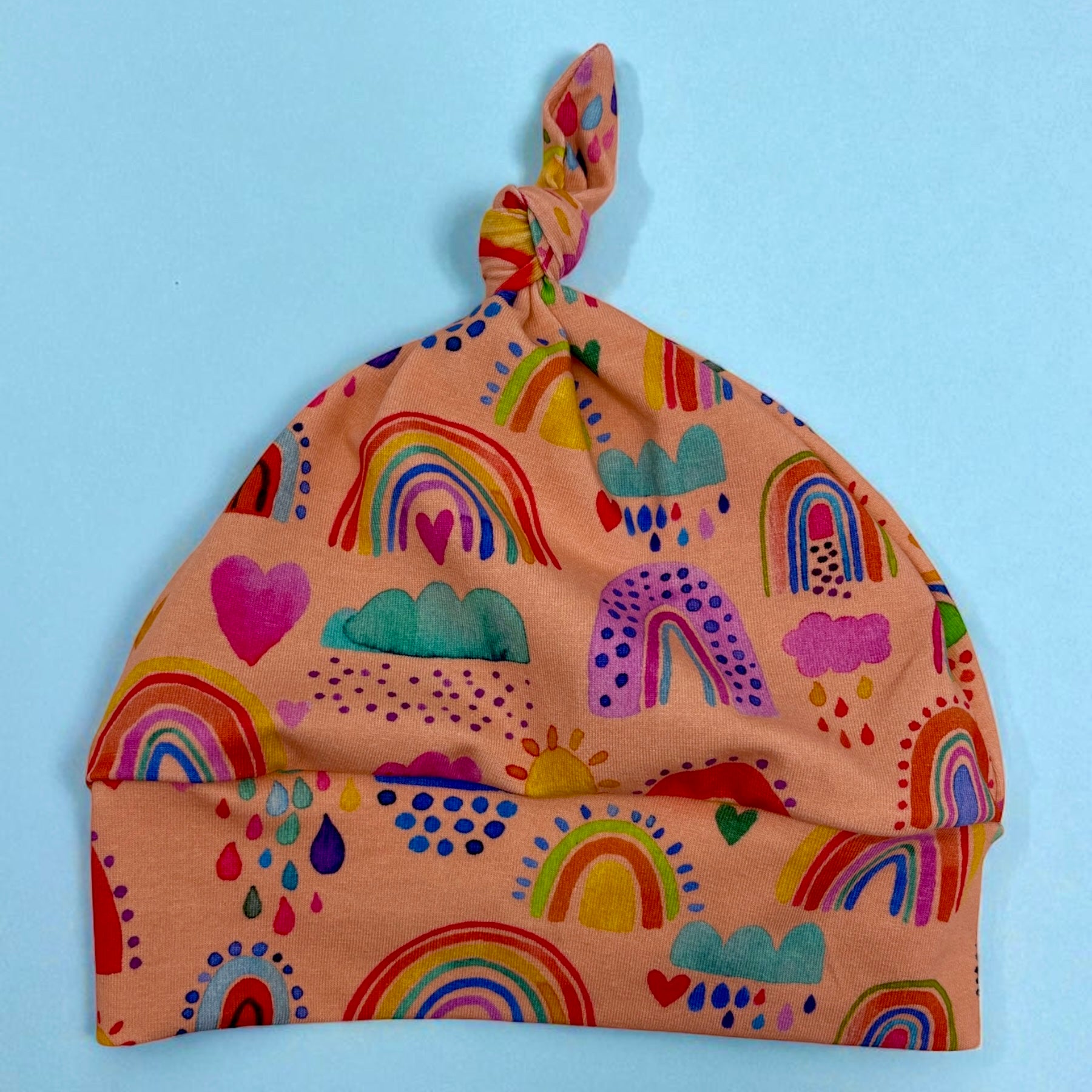 Knot Hat in 9-12 months: Rainbows and Sunshine