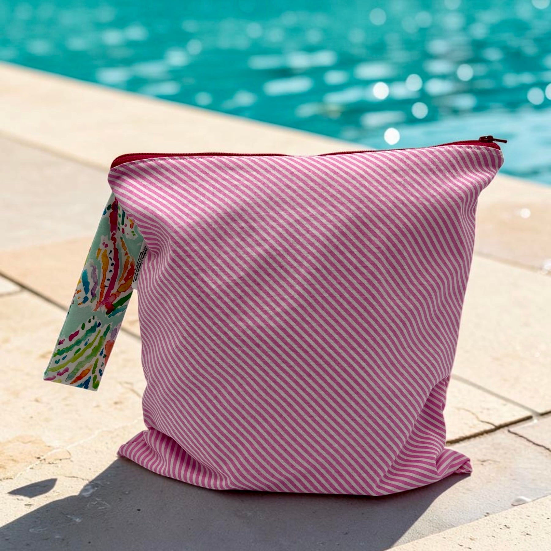 Large Wet Bag with Handle Stripes Bias Pink