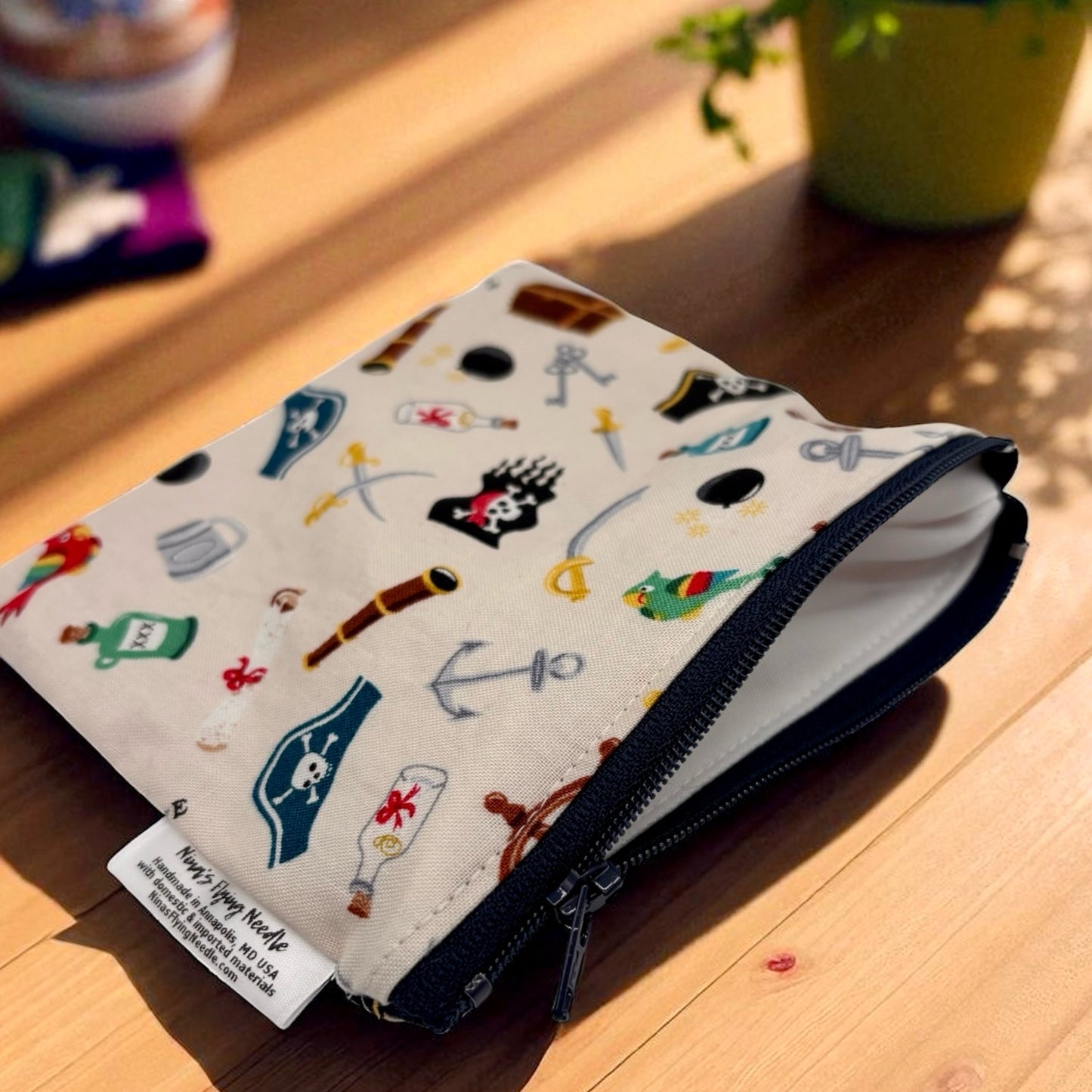 Toddler Sized Reusable Zippered Bag Pirate Icons