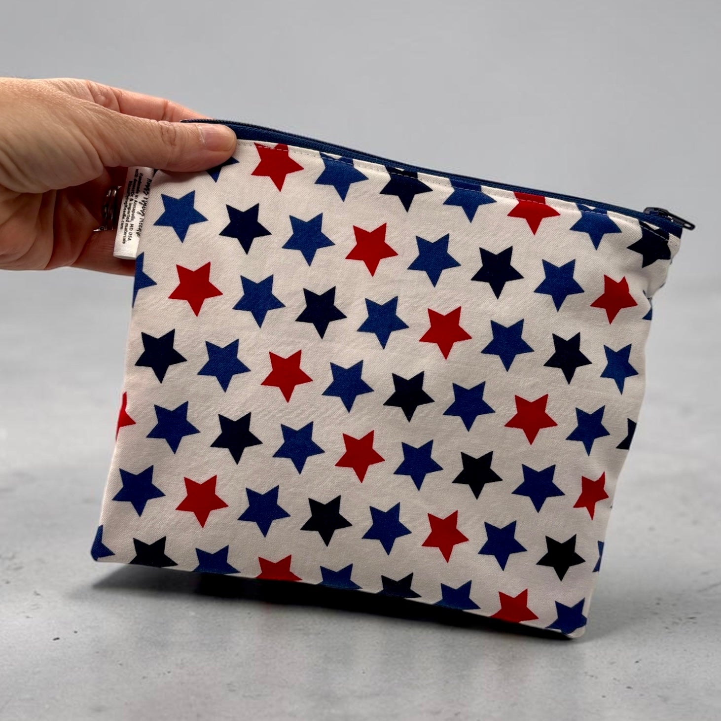 Sandwich Sized Reusable Zippered Bag Stars Red and Blue