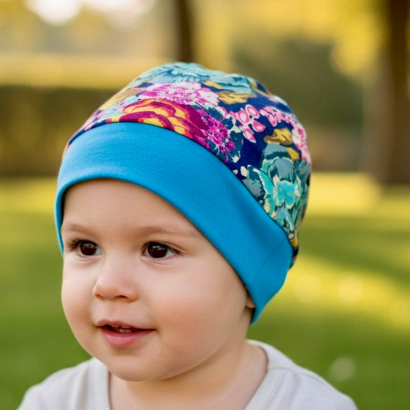 Beanie Hat in Little Kid: Floral with Teal