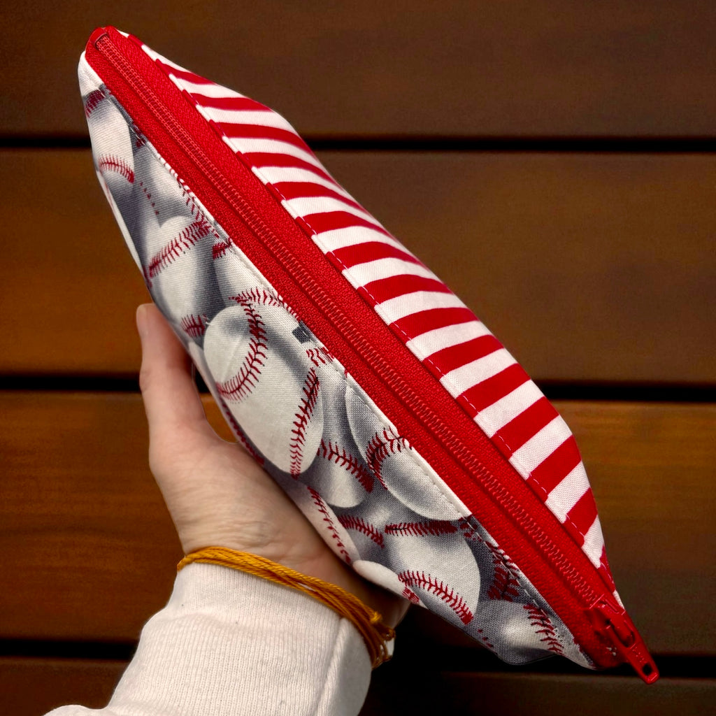 Snack Sized Reusable Zippered Bag Baseball and Stripe Combo