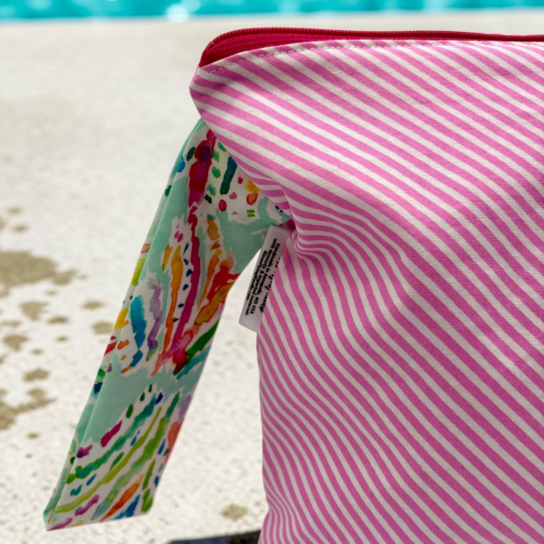 Large Wet Bag with Handle Stripes Bias Pink