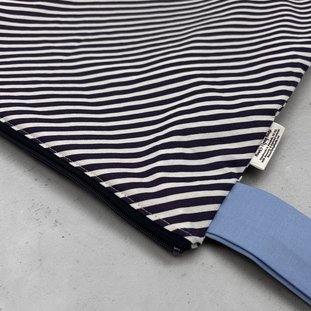 Large Wet Bag with Handle Bias Stripes Navy and Solid Blue