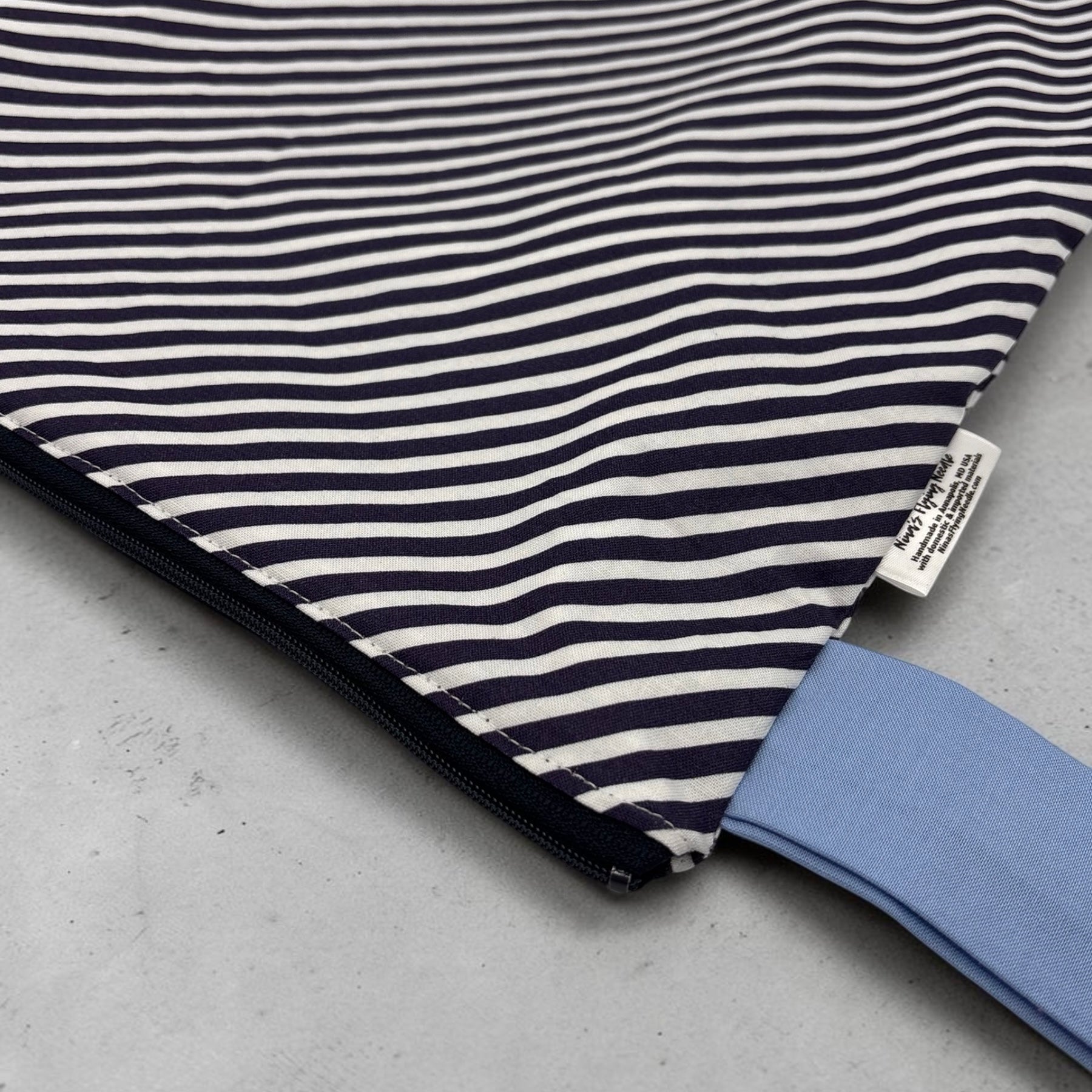 Large Wet Bag with Handle Bias Stripes Navy and Solid Blue