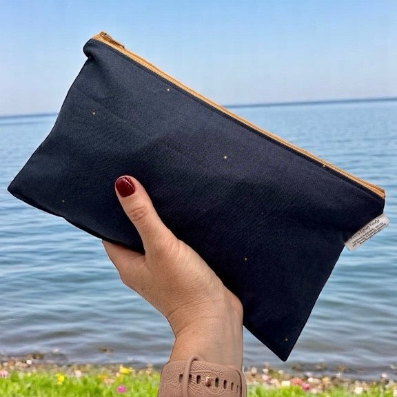 Travel Sized Wet Bag Navy with Golden Dots