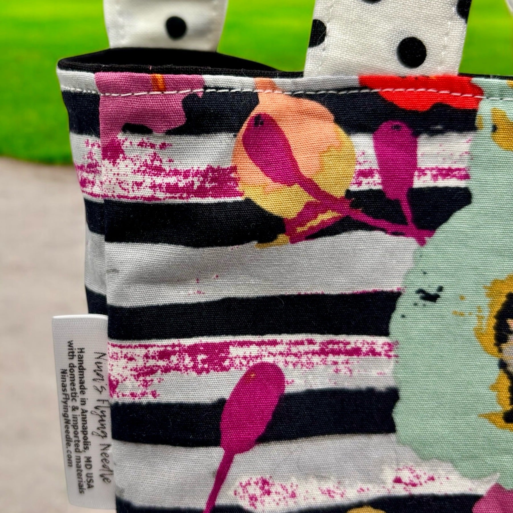 Children's Library Sized Reversible Tote Floral on Stripes