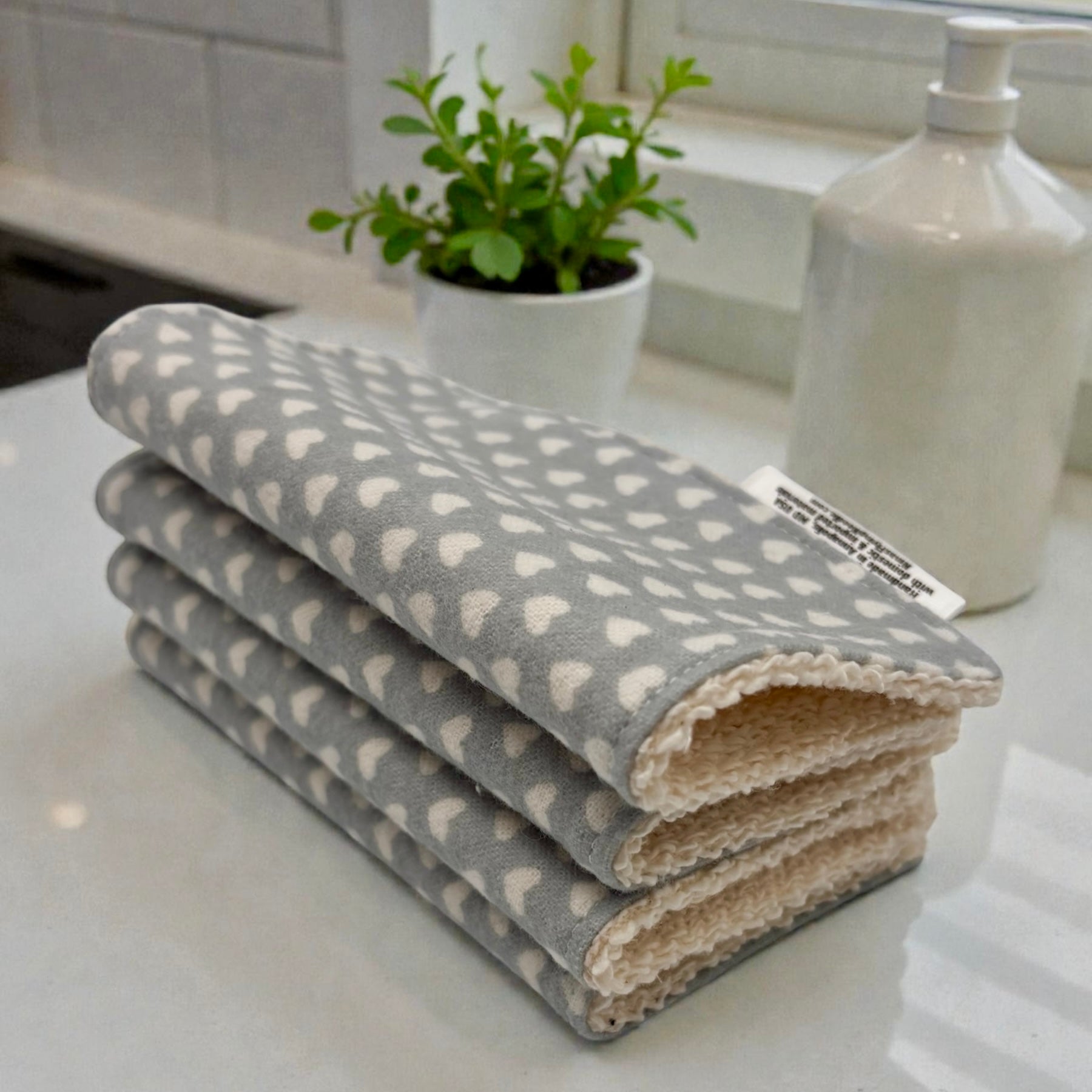 Wash Cloths - Minis - Hearts on Gray