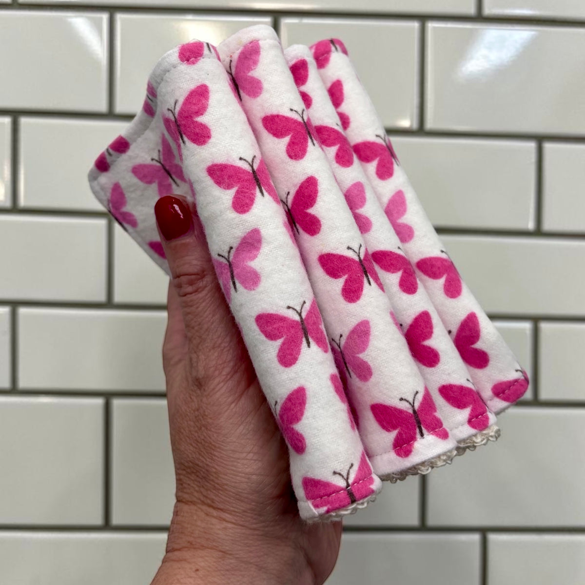 Wash Cloths - Minis - Butterflies - Pink