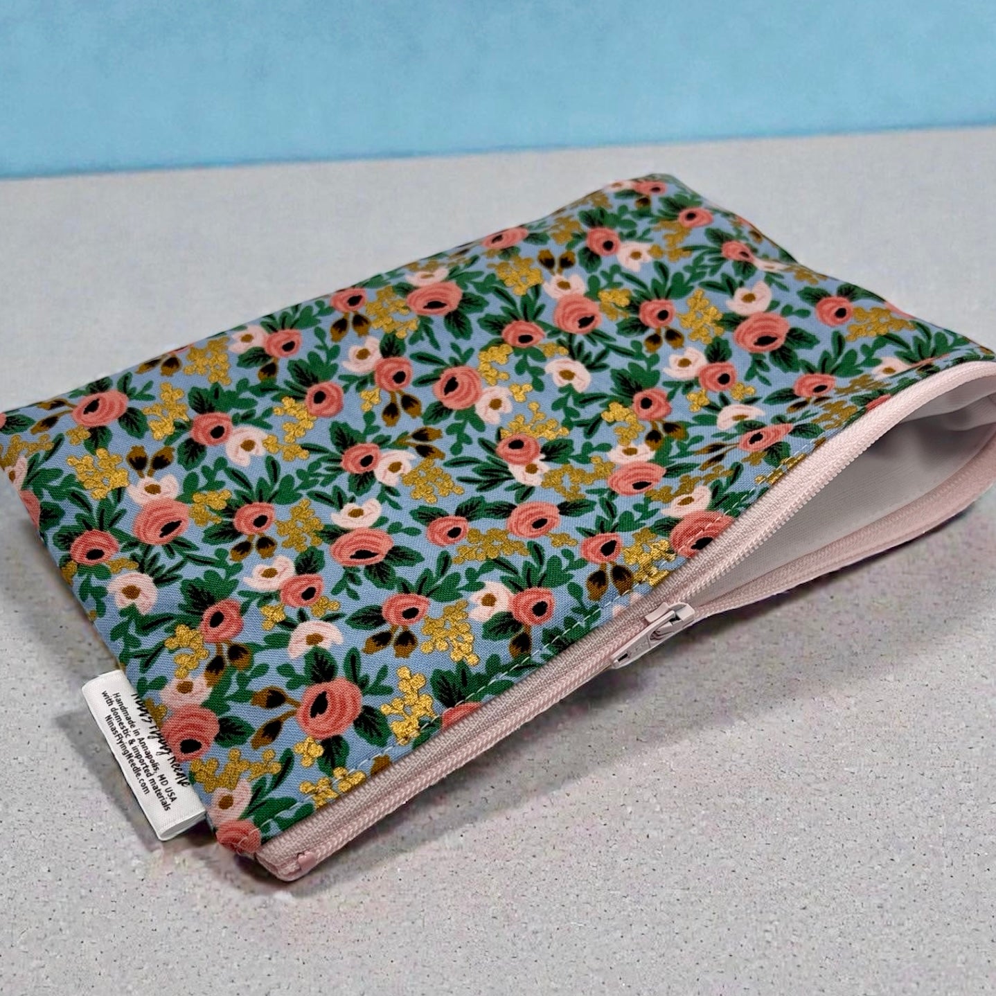 Snack Sized Reusable Zippered Bag Floral with Gold Accents