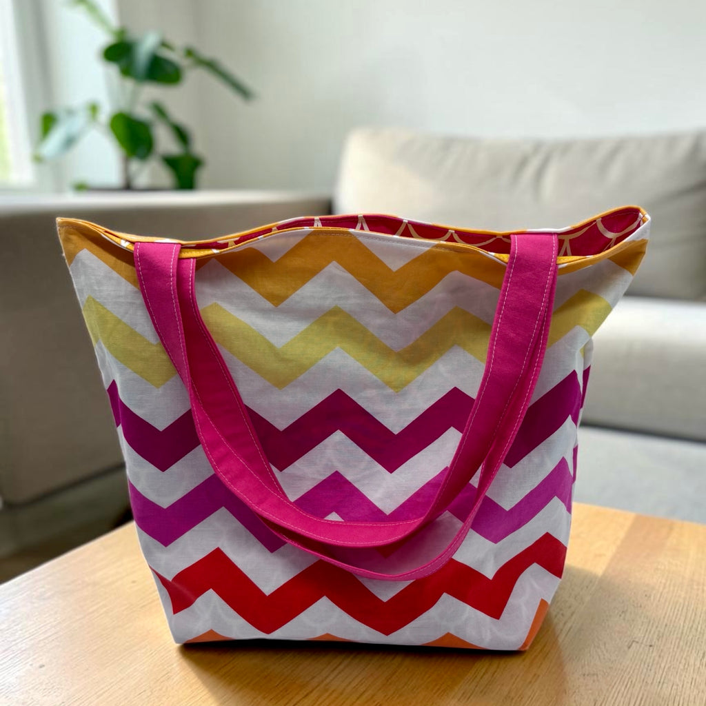 Children's Library Sized Reversible Tote Scales and Chevron Multi Color