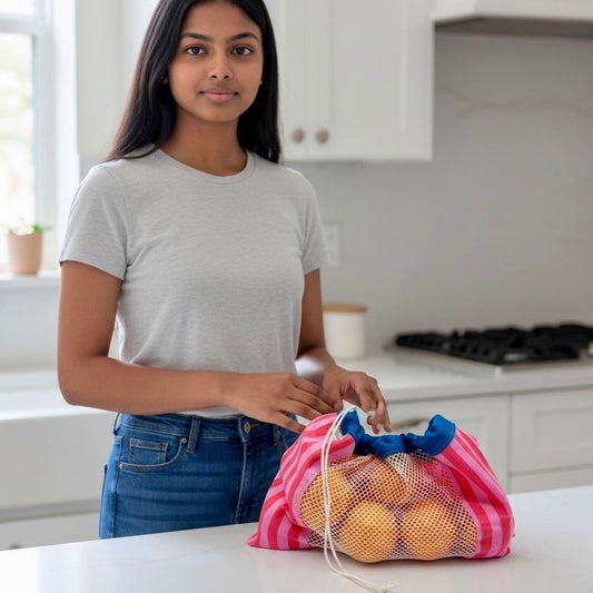 Medium Produce Bag Stripes Pink
