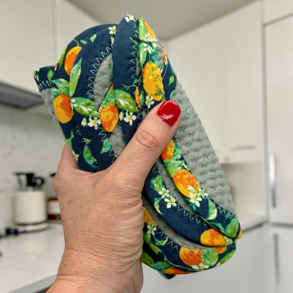 Set of 2 TINY Reusable Paper Towels - Citrus on Green