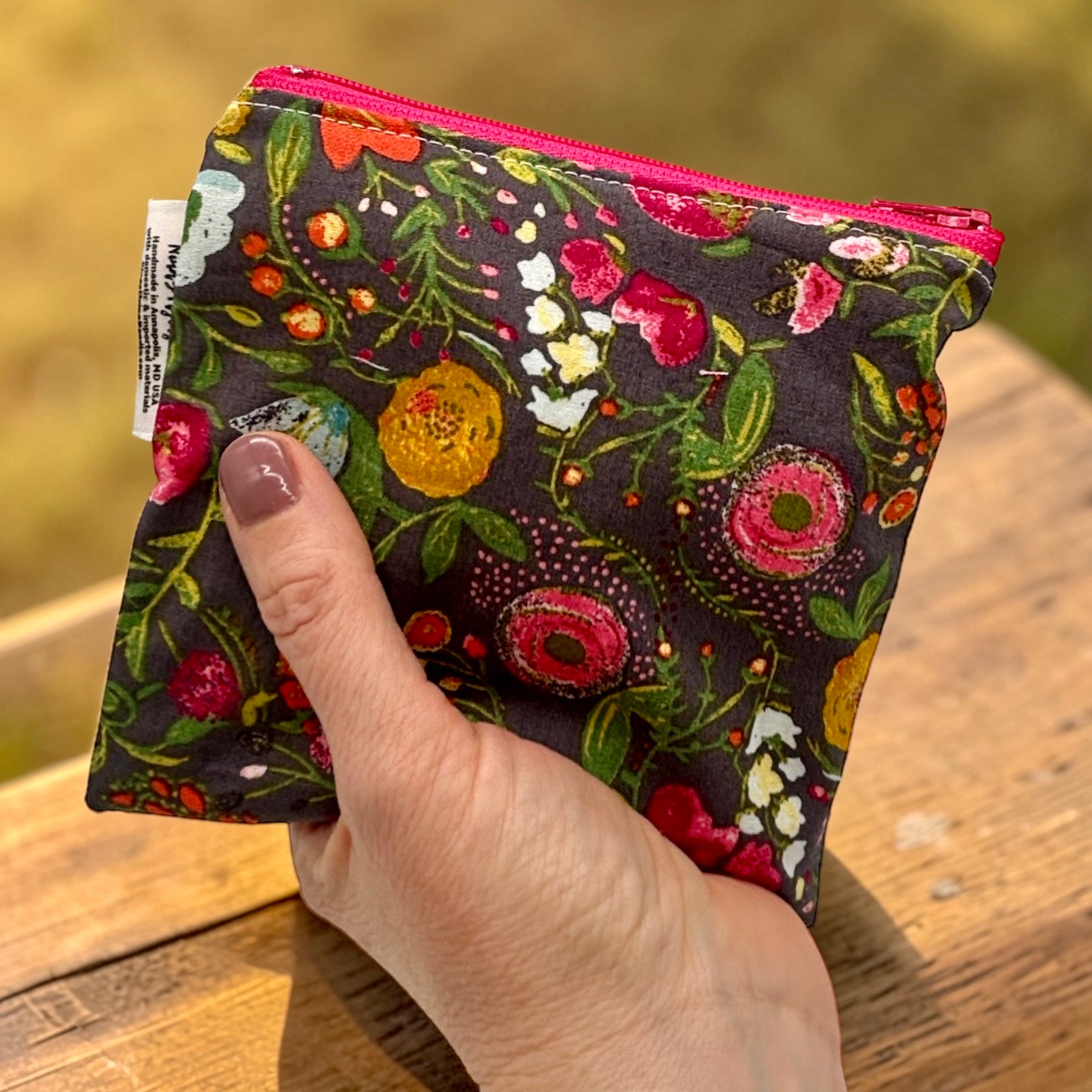 Toddler Sized Reusable Zippered Bag Floral on Gray