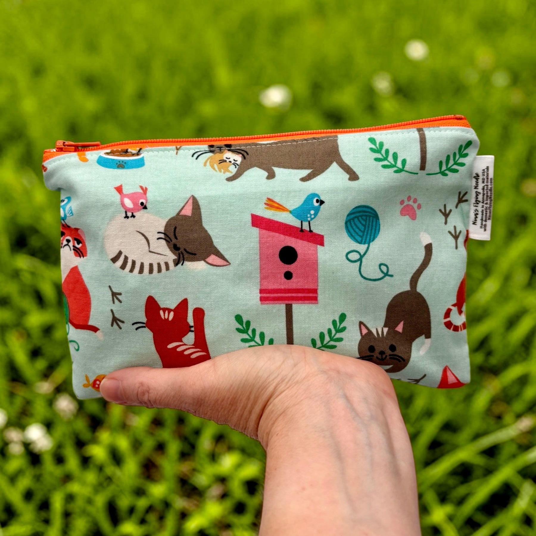 Snack Sized Reusable Zippered Bag Cats and Yarn