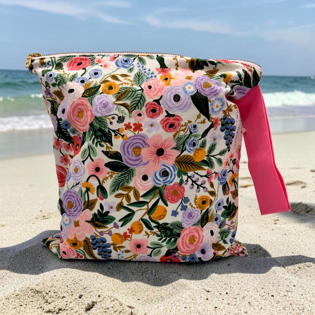 Large Wet Bag with Handle Pastel Rifle Paper Floral and Metal Zipper