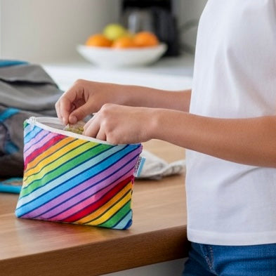Sandwich Sized Reusable Zippered Bag Stripes Bias Rainbow