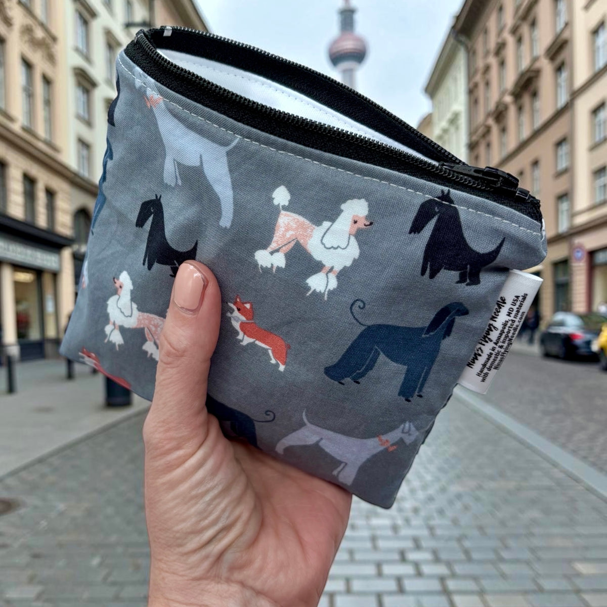 Toddler Sized Reusable Zippered Bag Dogs on Gray
