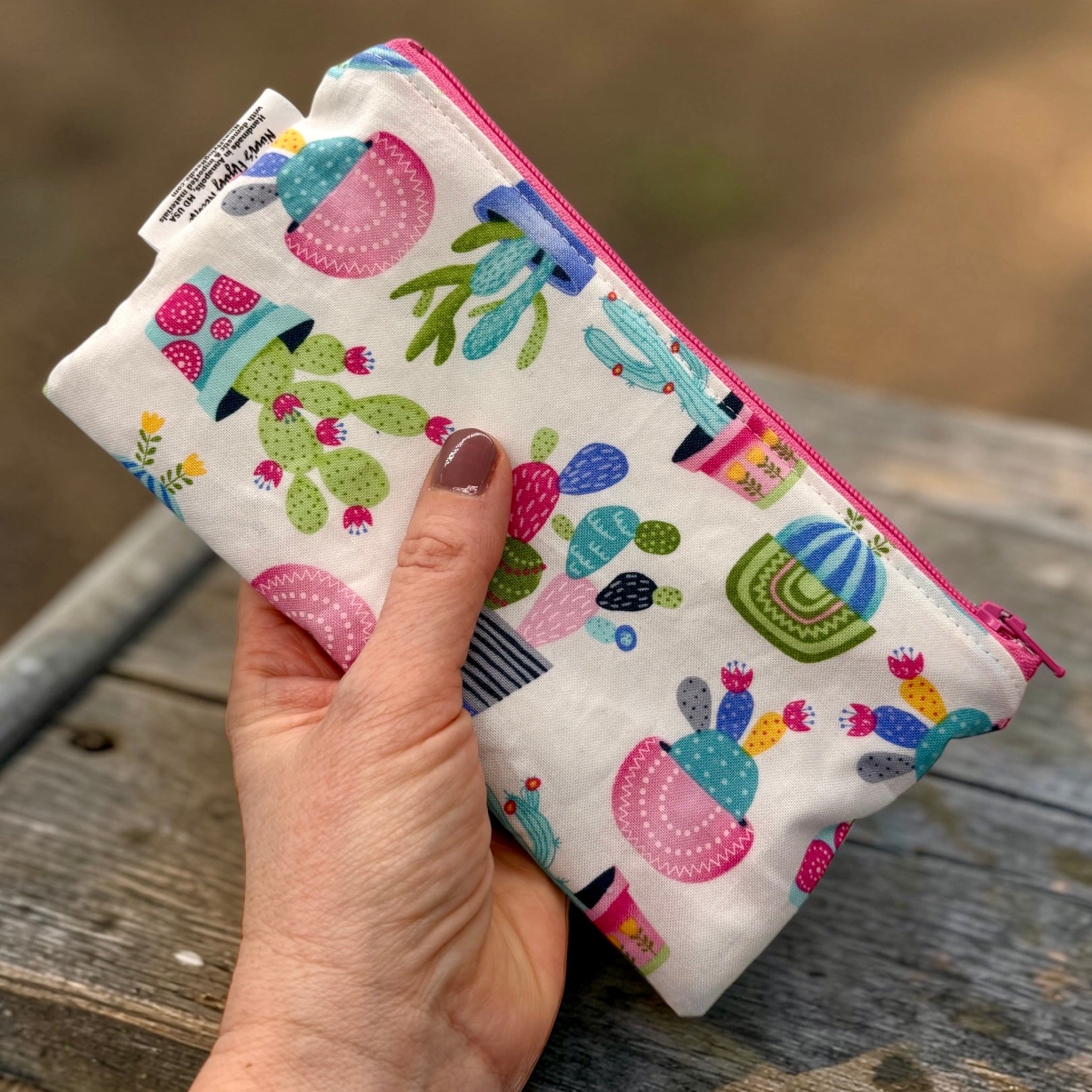 Knick Knack Sized Reusable Zippered Bag Cactus