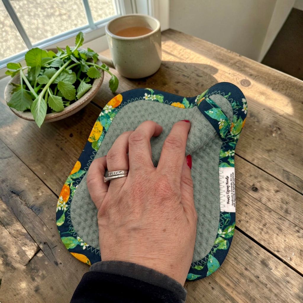 Set of 2 TINY Reusable Paper Towels - Citrus on Green