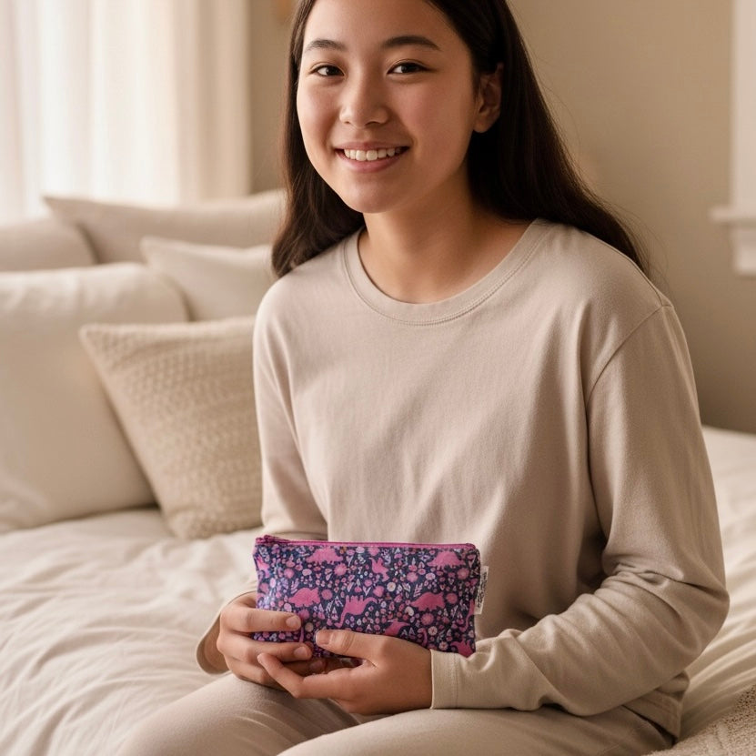 Knick Knack Sized Reusable Zippered Bag Dinosaurs and Flowers