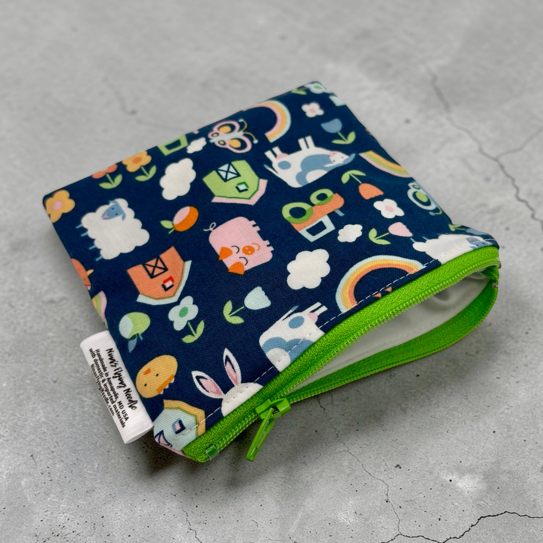 Toddler Sized Reusable Zippered Bag Animals Farm