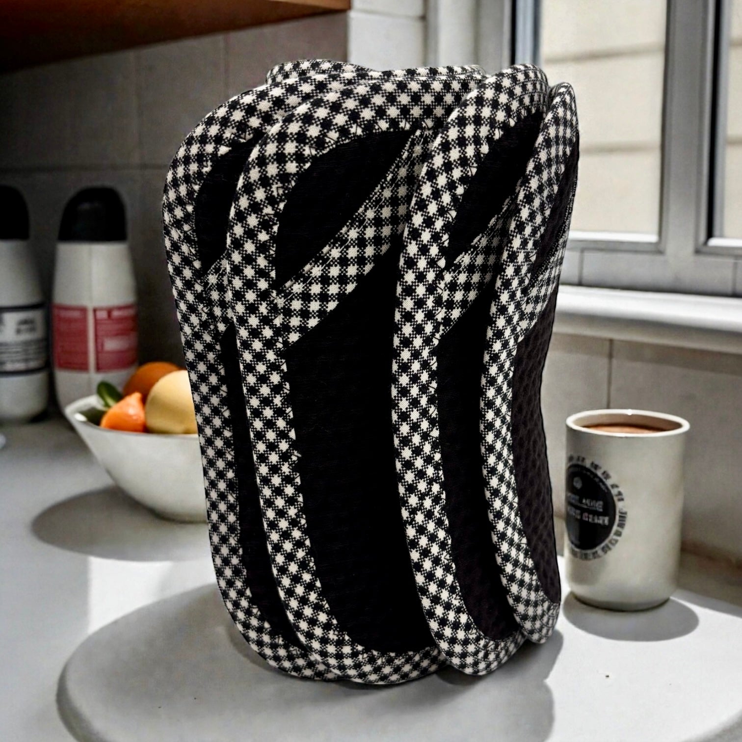 Set of 2 Reusable STANDARD Paper Towels - Houndstooth on Black