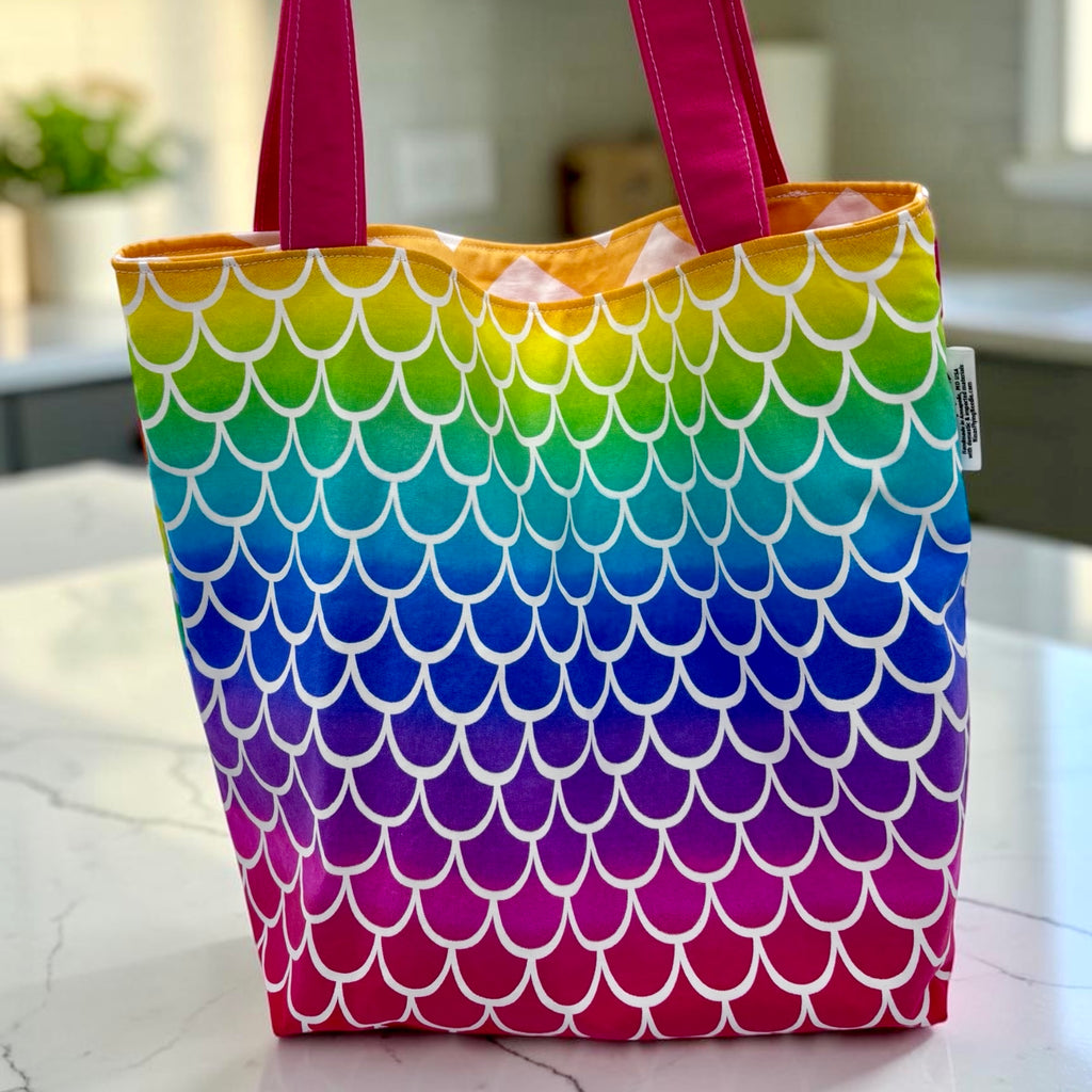 Children's Library Sized Reversible Tote Scales and Chevron Multi Color
