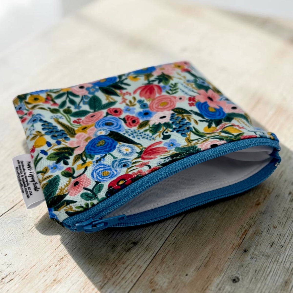 Toddler Sized Reusable Zippered Bag Floral Rifle Blue
