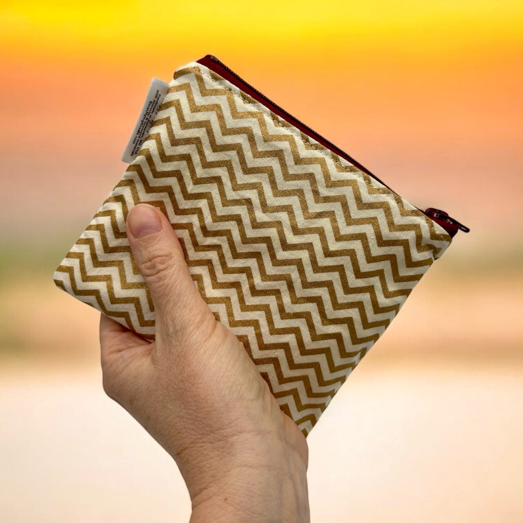 Toddler Sized Reusable Zippered Bag Chevron Gold Sparkle