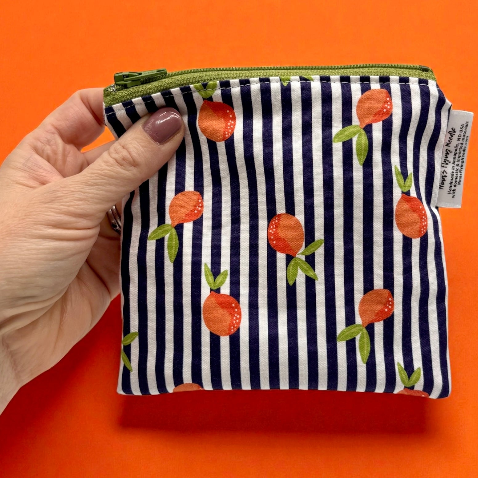 Toddler Sized Reusable Zippered Bag Oranges on Stripes