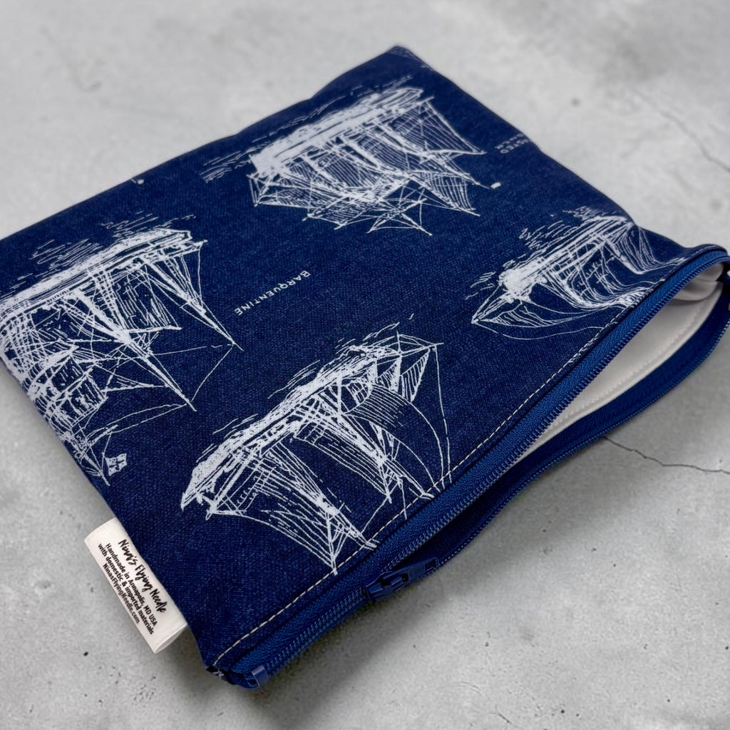 Sandwich Sized Reusable Zippered Bag Sailboats on Navy