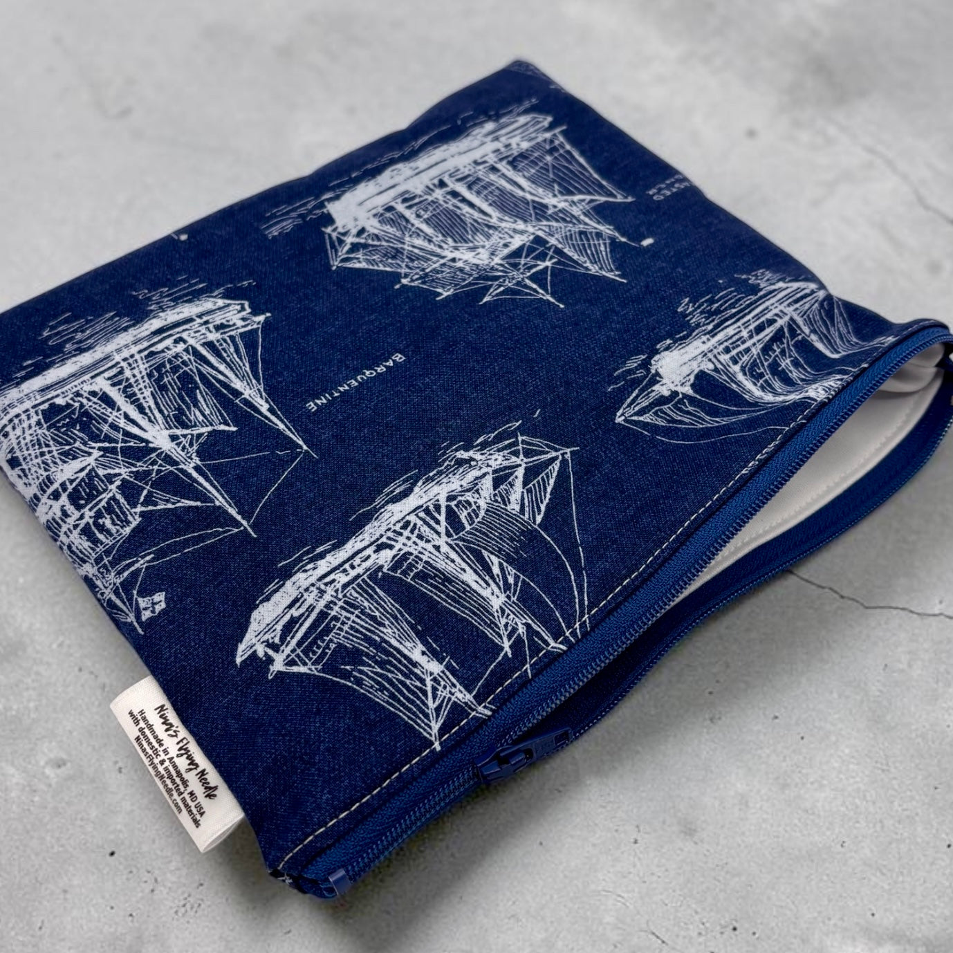 Sandwich Sized Reusable Zippered Bag Sailboats on Navy
