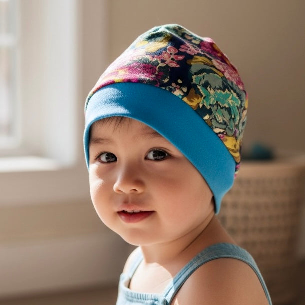 Beanie Hat in Little Kid: Floral with Teal