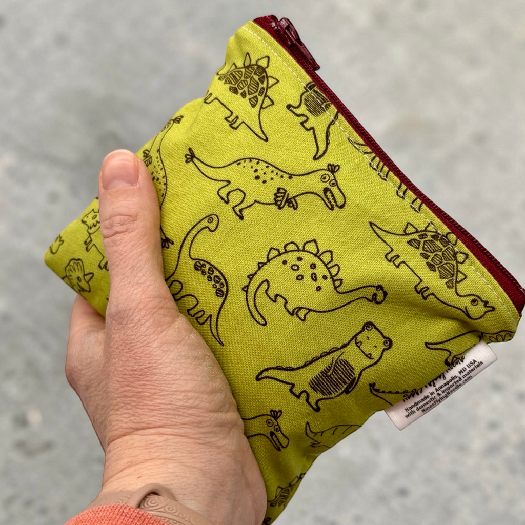 Toddler Sized Reusable Zippered Bag Dinosaurs On Green
