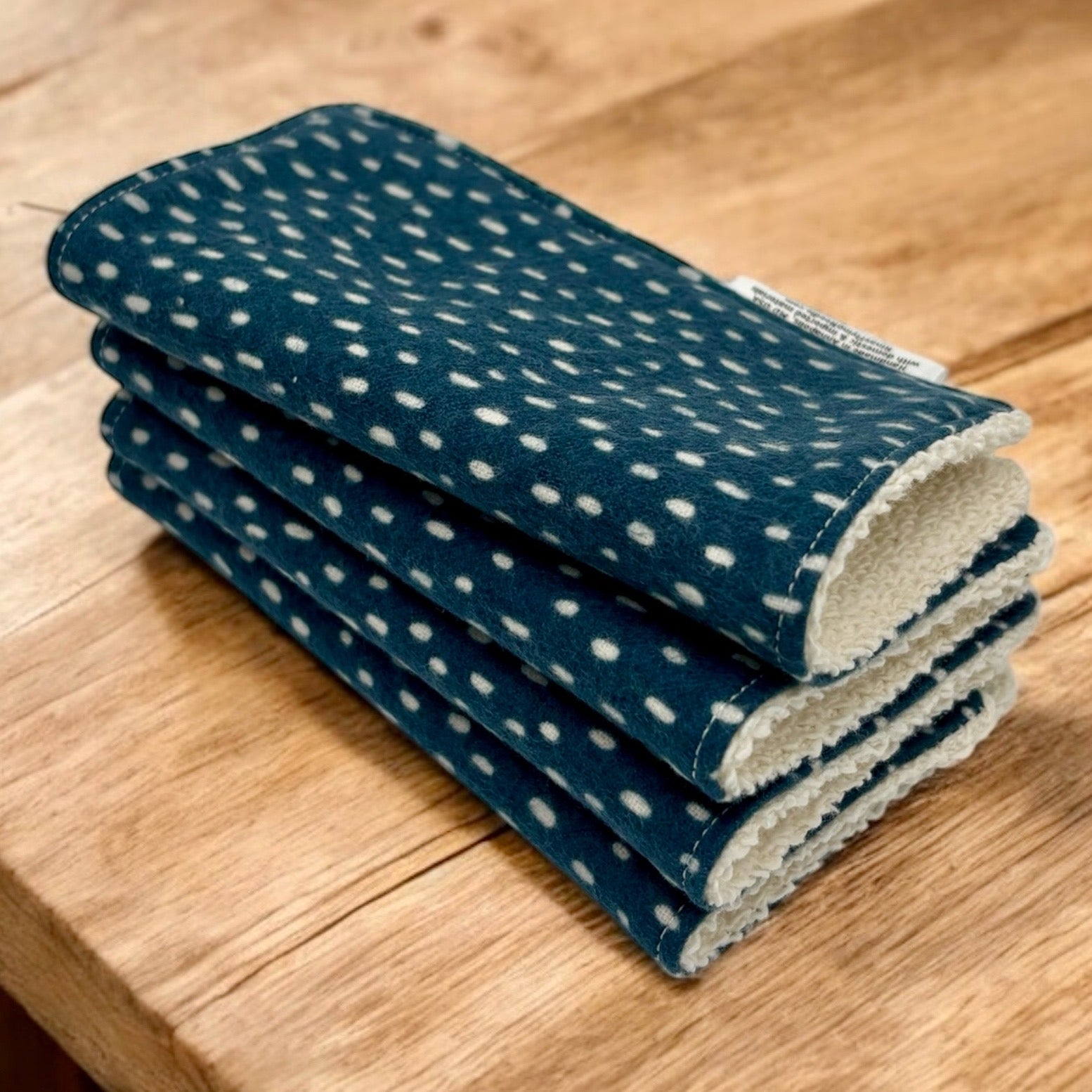 Wash Cloths - Minis - Dots - White on Navy