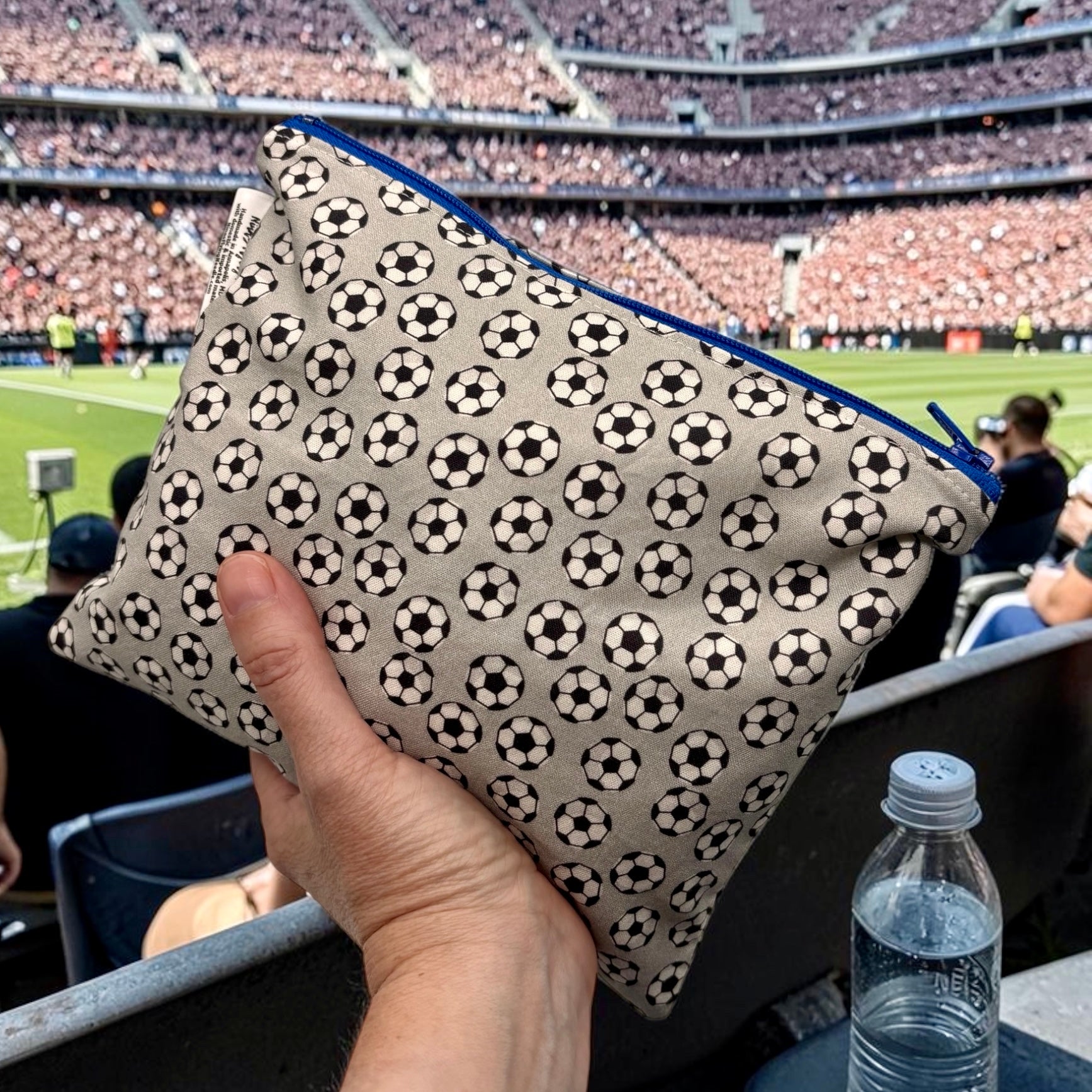Sandwich Sized Reusable Zippered Bag Soccer Balls on Gray