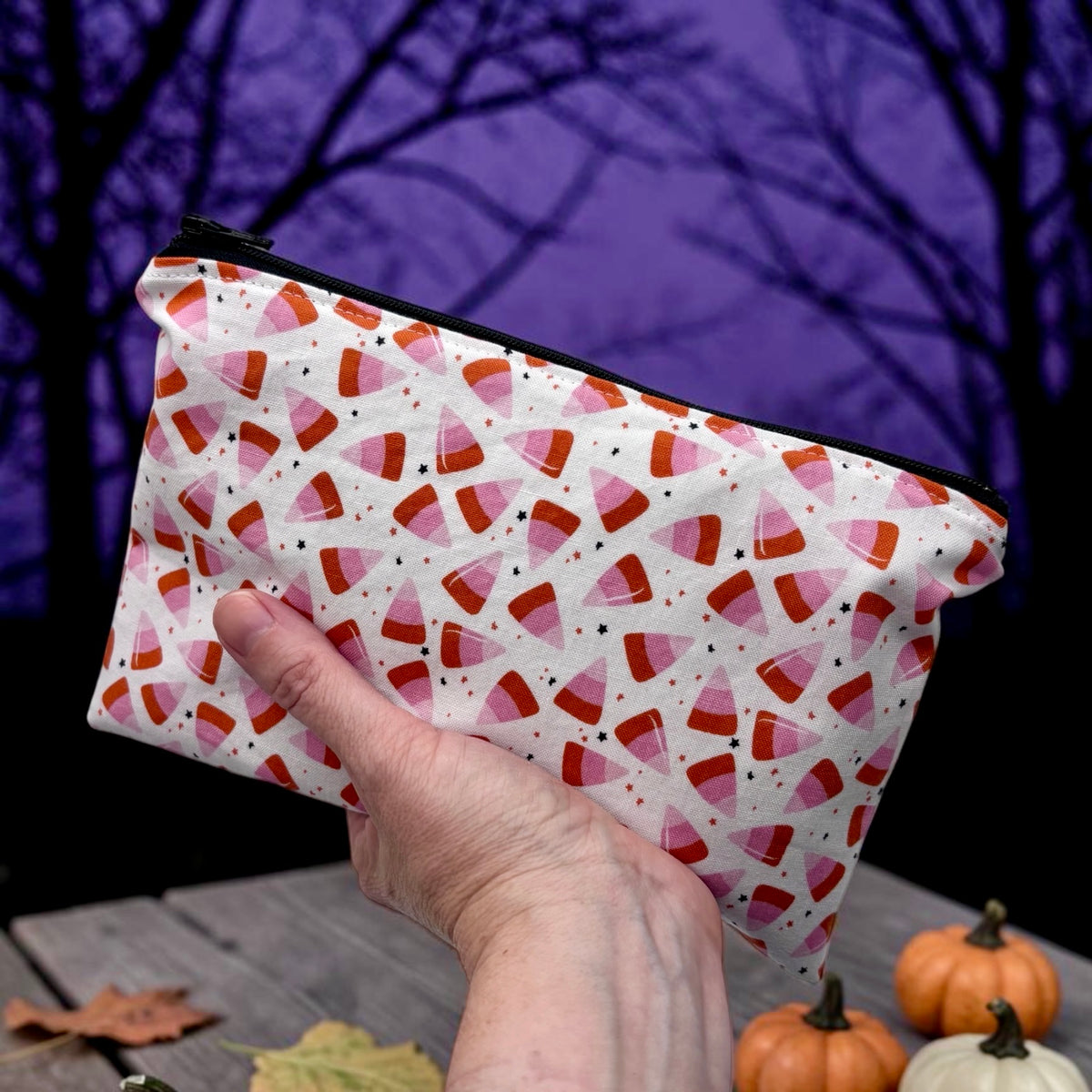 Snack Sized Reusable Zippered Bag Candy Corn Pink