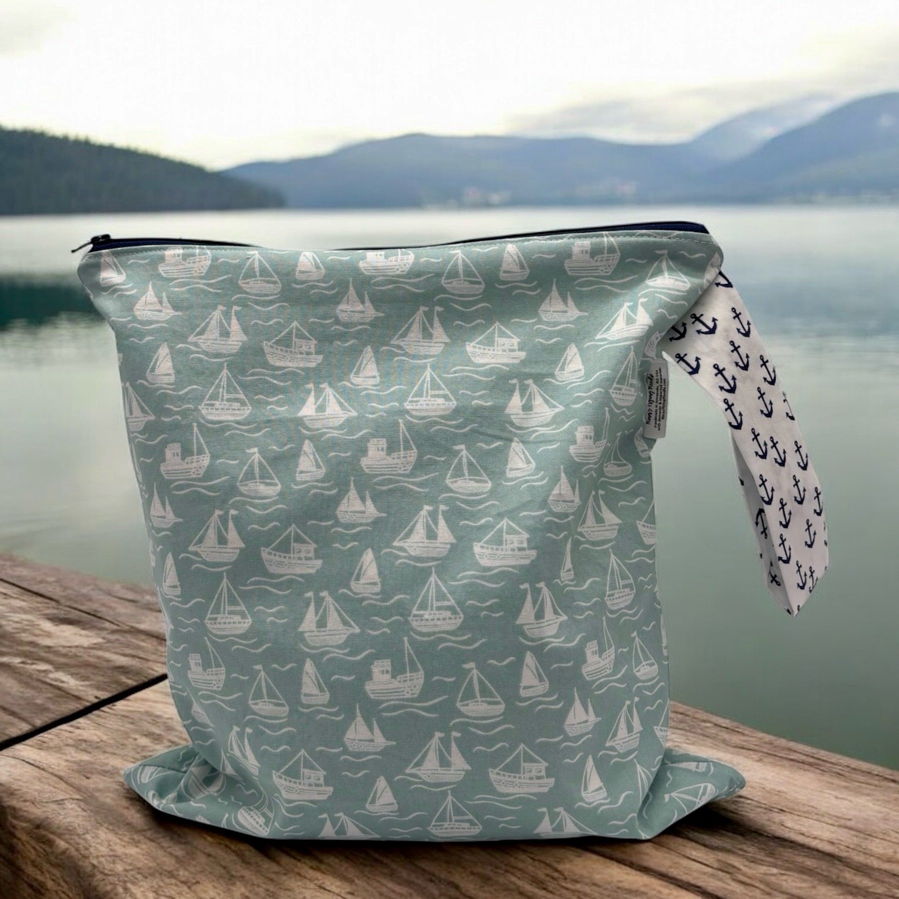 Large Wet Bag with Handle Sailboats and Anchors