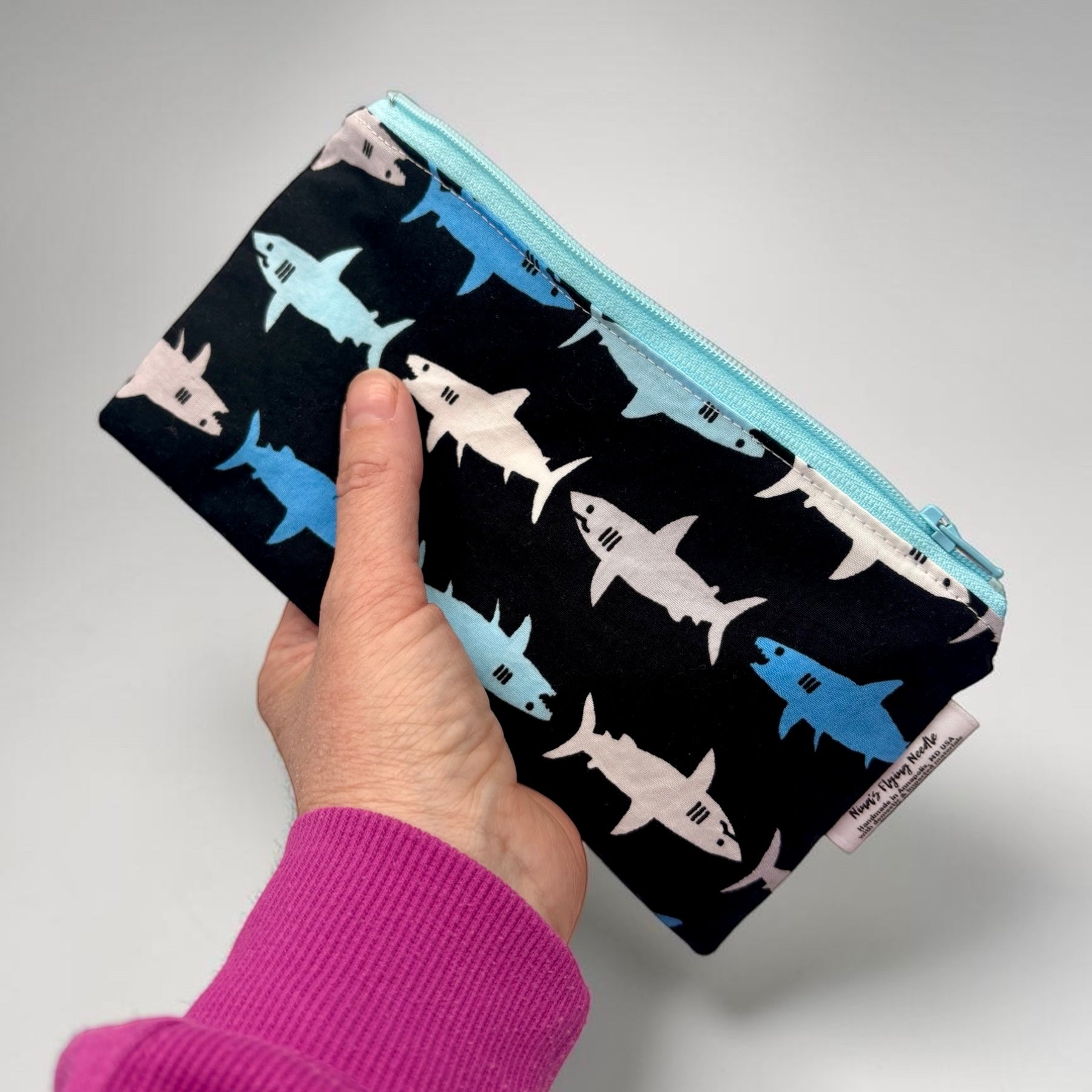 Knick Knack Sized Reusable Zippered Bag Sharks