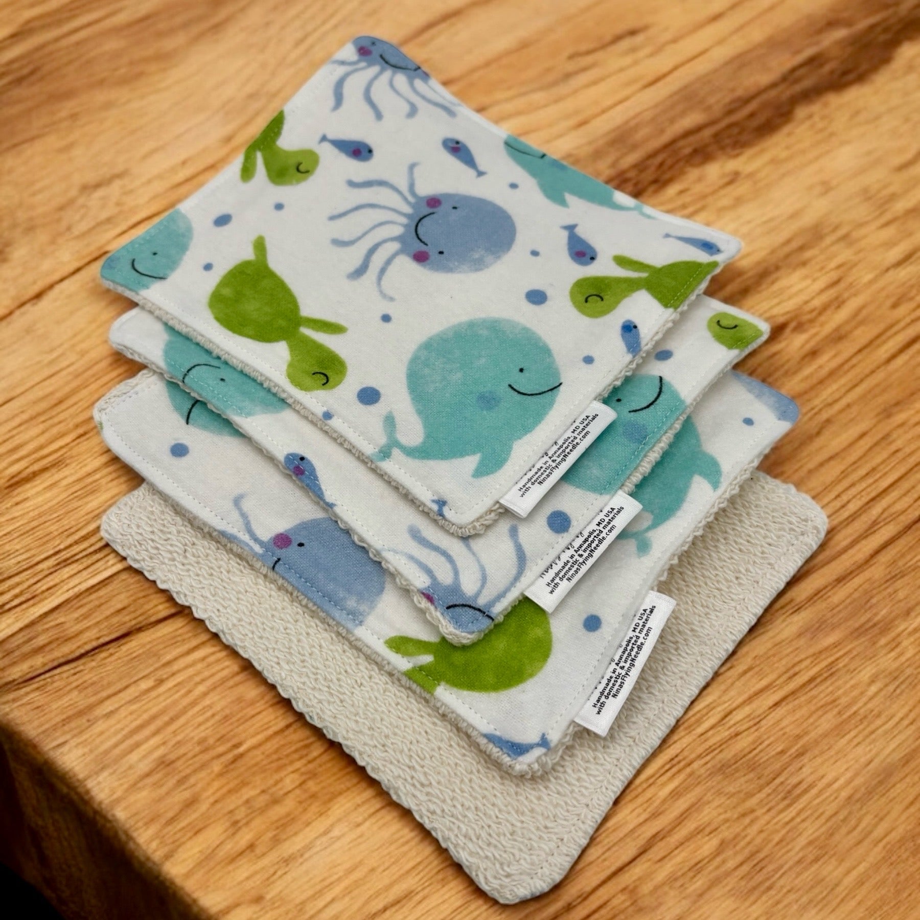 Wash Cloths - Minis - Turtles, Whales and Jellyfish